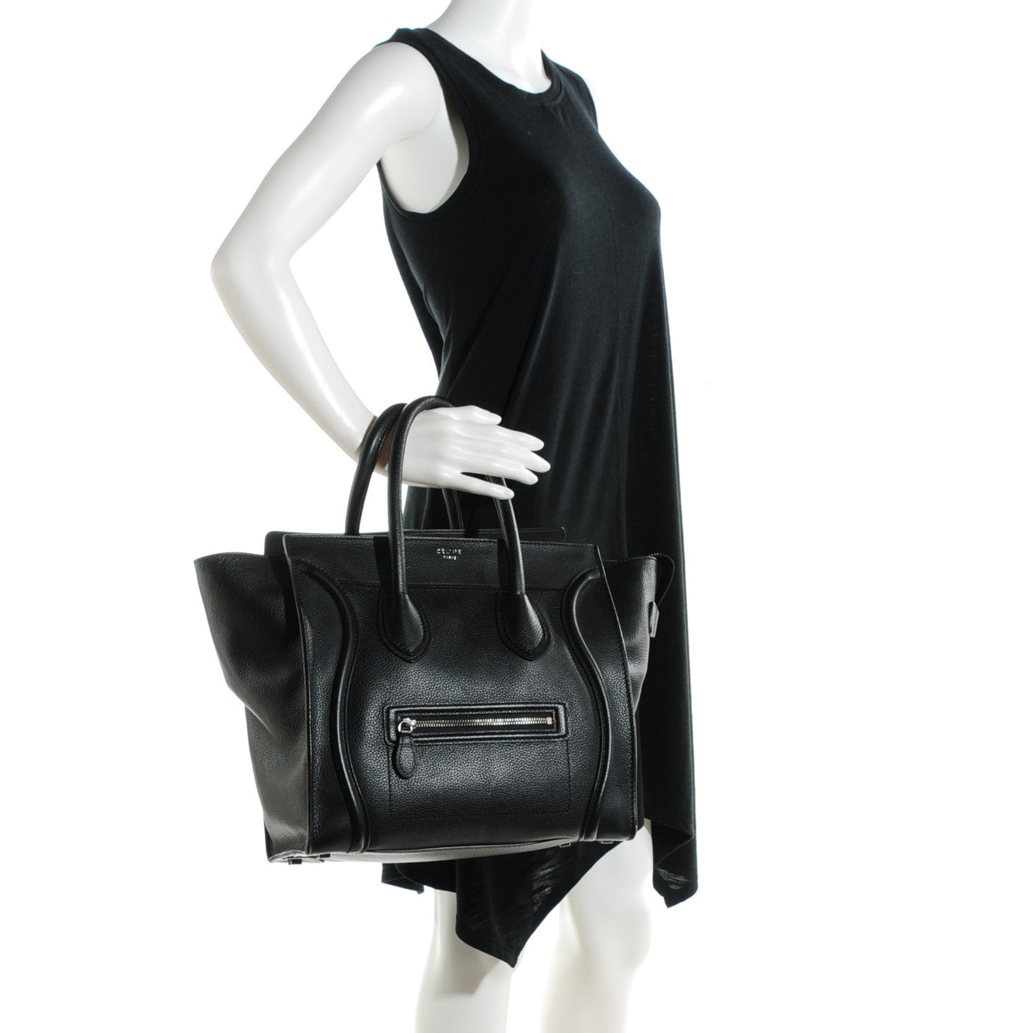 Celine Drummed Calfskin Mini Luggage Black 2 of 8