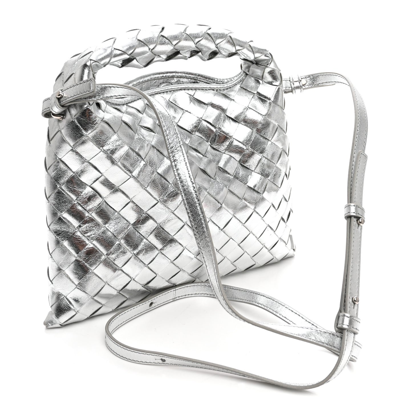 Metallic Lambskin Intrecciato Mini Hop Silver