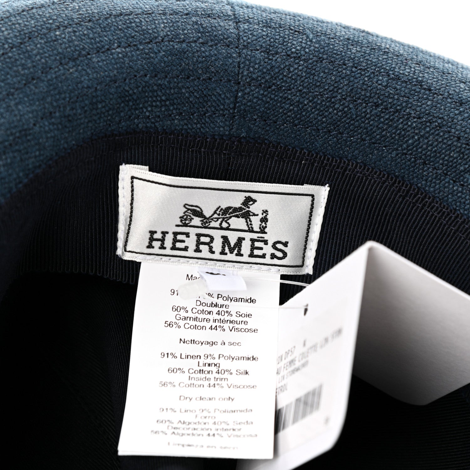 Hermes Stonewashed Linen Colette Hat Dark Petrol 4 of 5