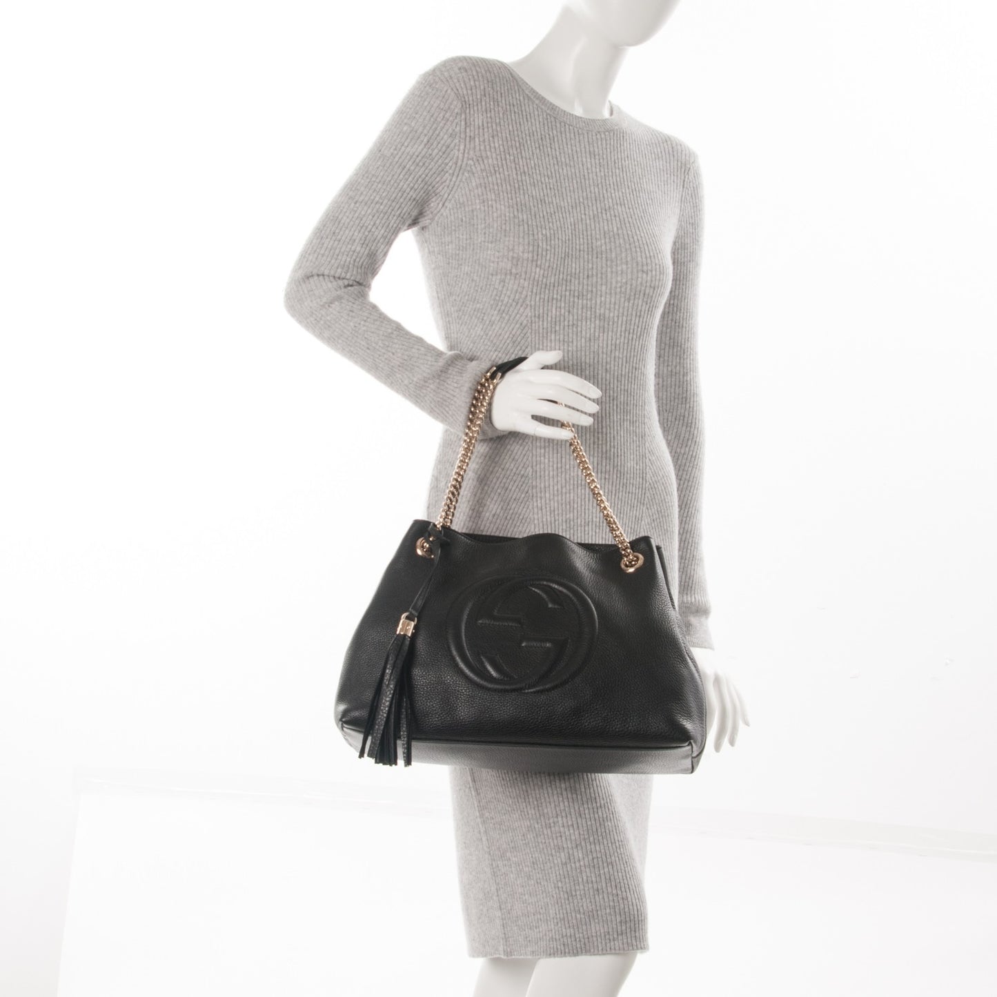 Pebbled Calfskin Medium Soho Chain Shoulder Bag Black