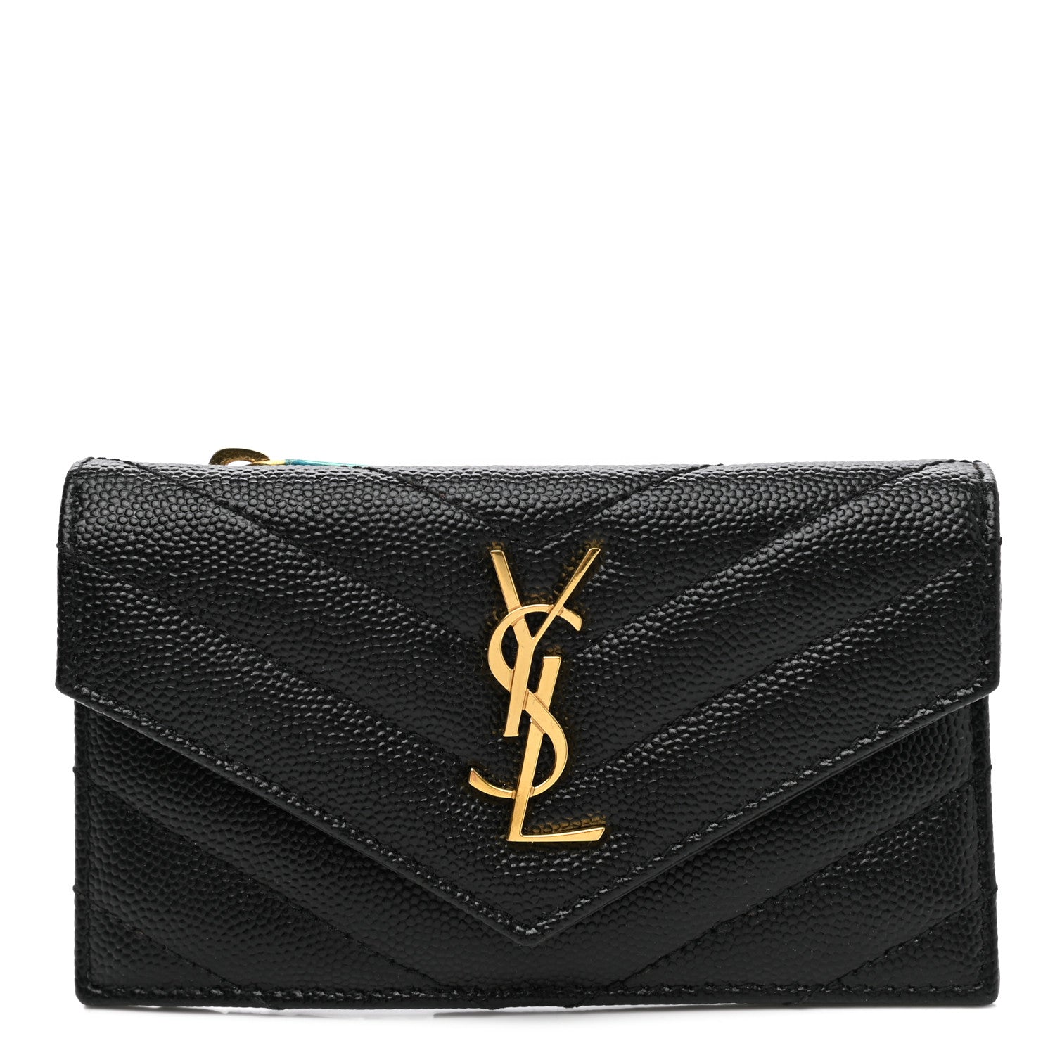 Saint Laurent Grain De Poudre Matelasse Chevron Monogram Compact Wallet Black 1 of 6