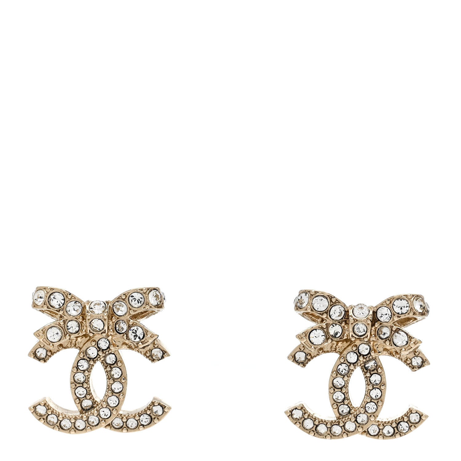 Chanel Crystal CC Bow Dangle Earrings Gold 1 of 4