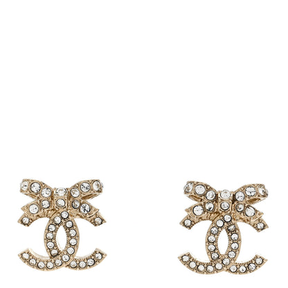 Chanel Crystal CC Bow Dangle Earrings Gold 1 of 4