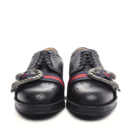 Gucci Calfskin Web Mens Queercore Brogue Derby Loafers 9 Black 2 of 11