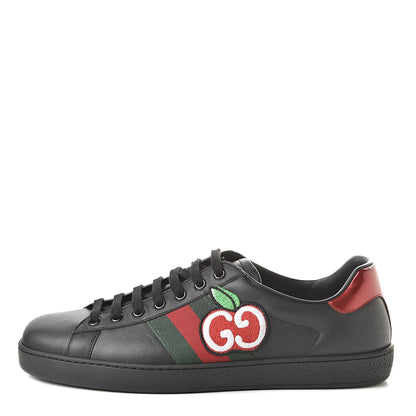 Gucci Calfskin Web GG Apple Embroidered Mens Ace Sneakers 9 Black 1 of 10