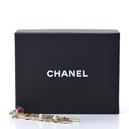 Chanel Pearl Enamel Logo Long Drop Earrings Gold 5 of 5