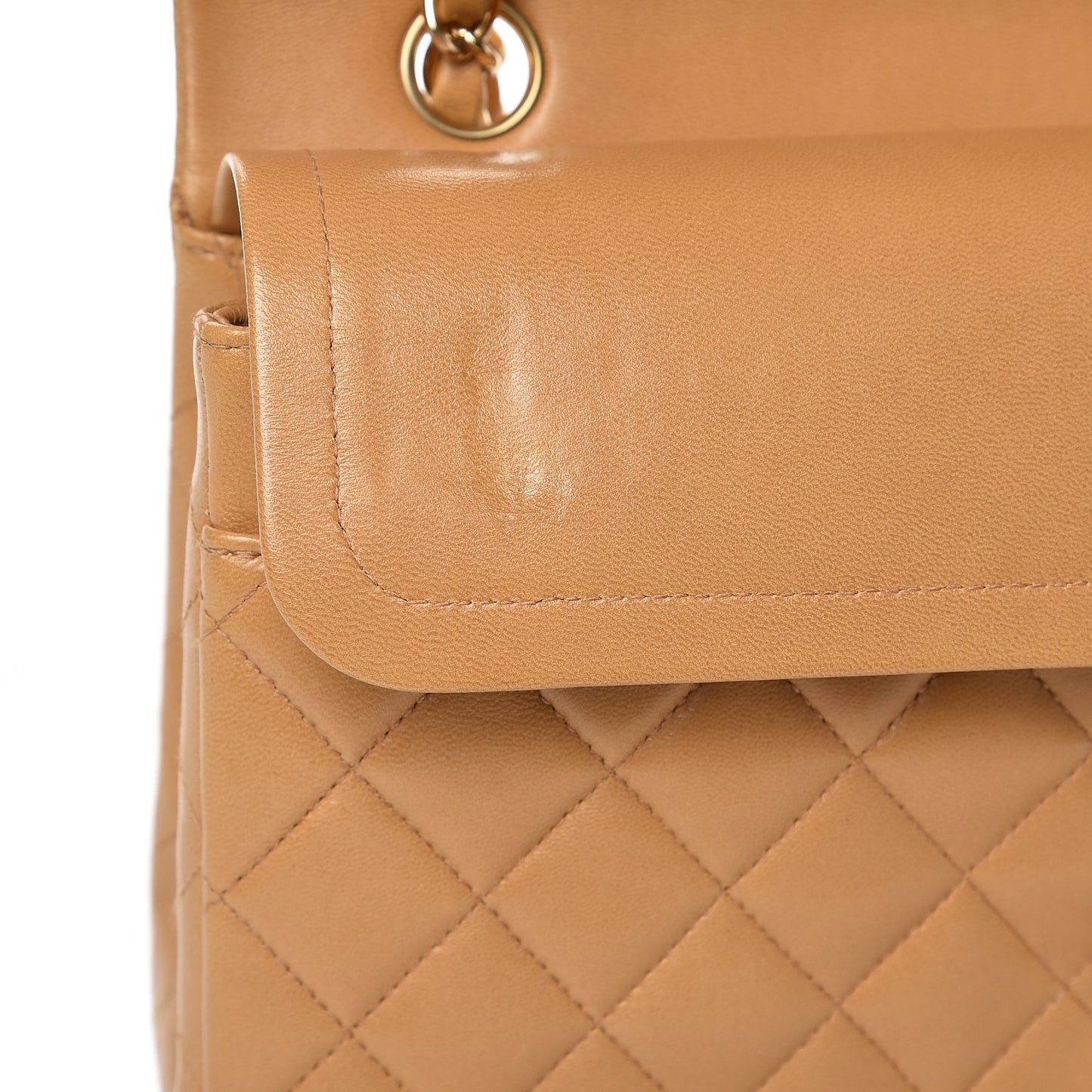 Lambskin Quilted Medium Double Flap Beige