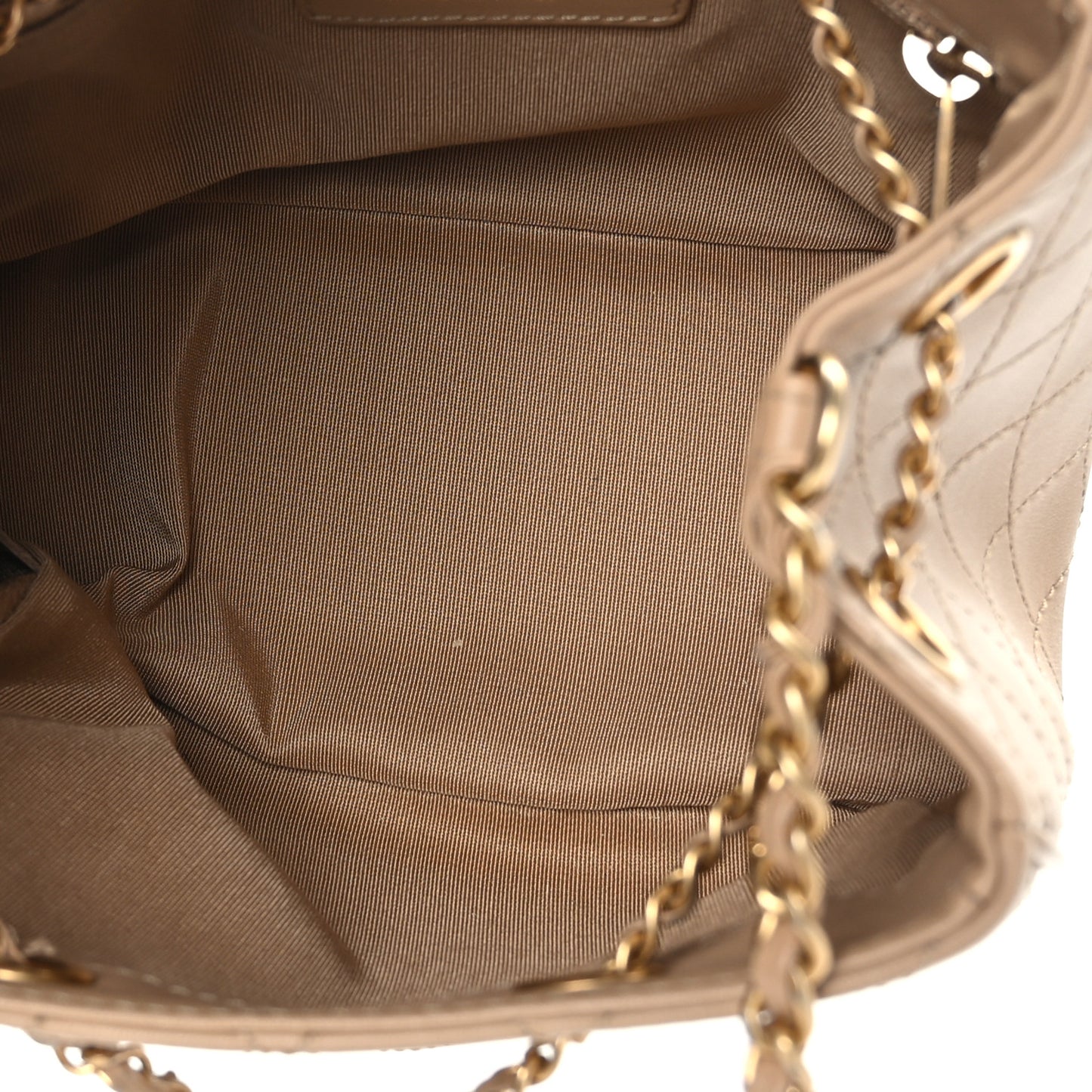 Calfskin Stitched Small Egyptian Amulet Drawstring Bag Beige