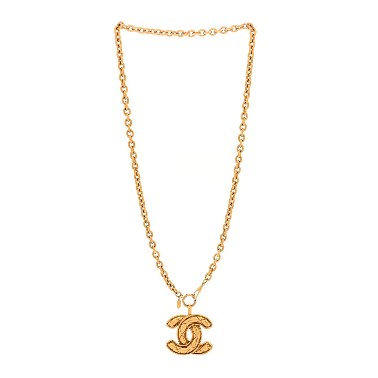 Metal Quilted CC Necklace Gold