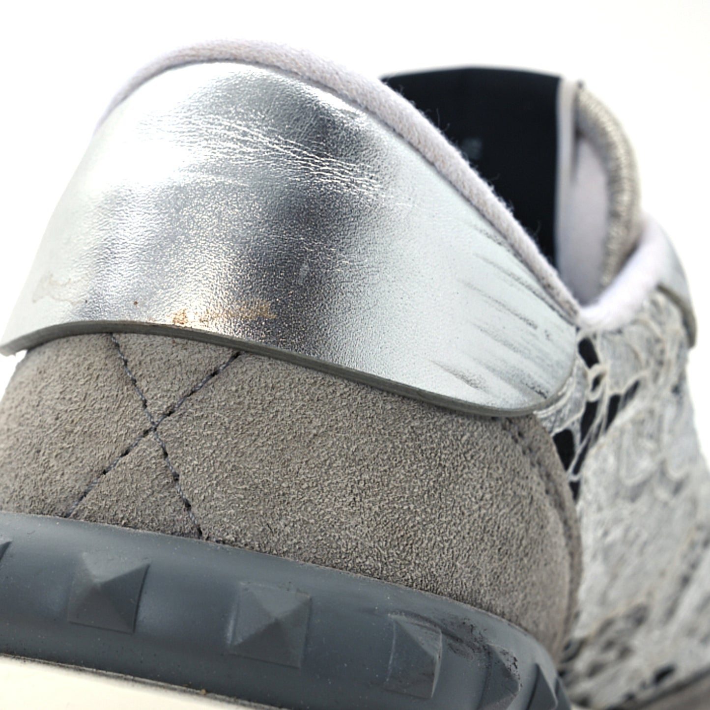 Metallic Calfskin Lace Mesh Lacerunner Sneaker 37.5 Silver Pastel Gray