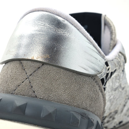Valentino Garavani Metallic Calfskin Lace Mesh Lacerunner Sneaker 37.5 Silver Pastel Gray 12 of 15