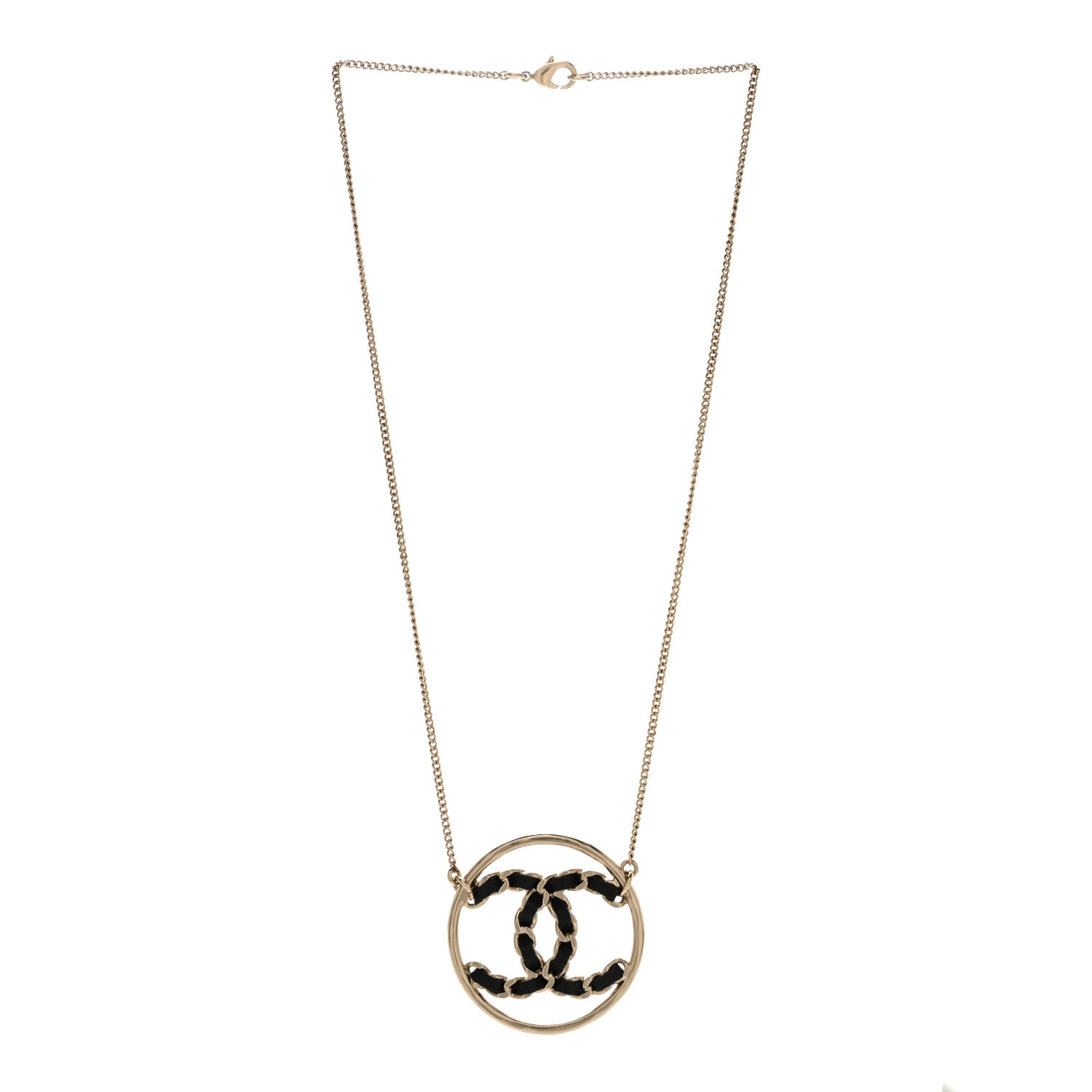 Chanel Metal Lambskin CC Round Pendant Necklace Gold 3 of 5
