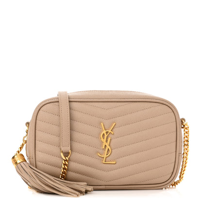 Saint Laurent Grain De Poudre Matelasse Monogram Mini Lou Camera Bag Dark Beige 1 of 10