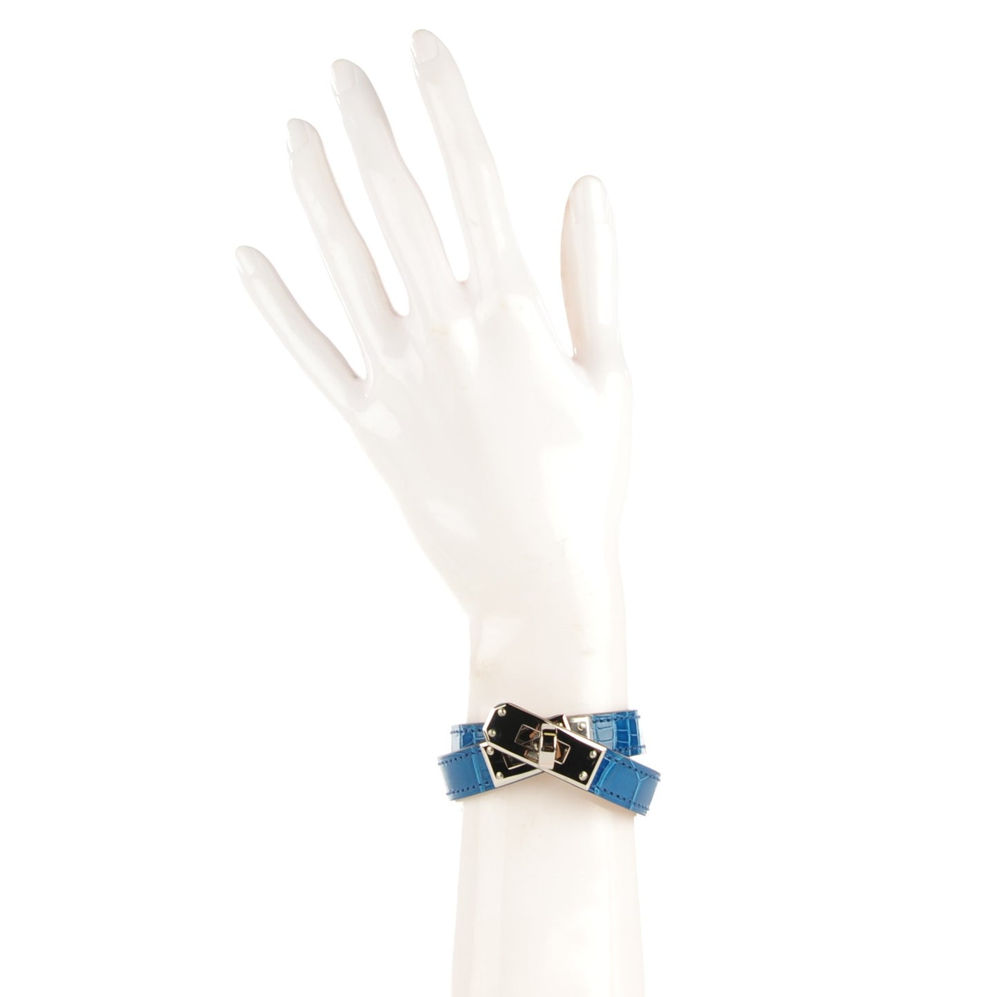 Shiny Alligator Kelly Double Tour Bracelet S Bleu Izmir