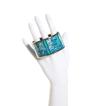Hermes Enamel Printed Alphabet Russe Extra Wide Bracelet 70 Turquoise Bleu Kaki Jaune 2 of 6