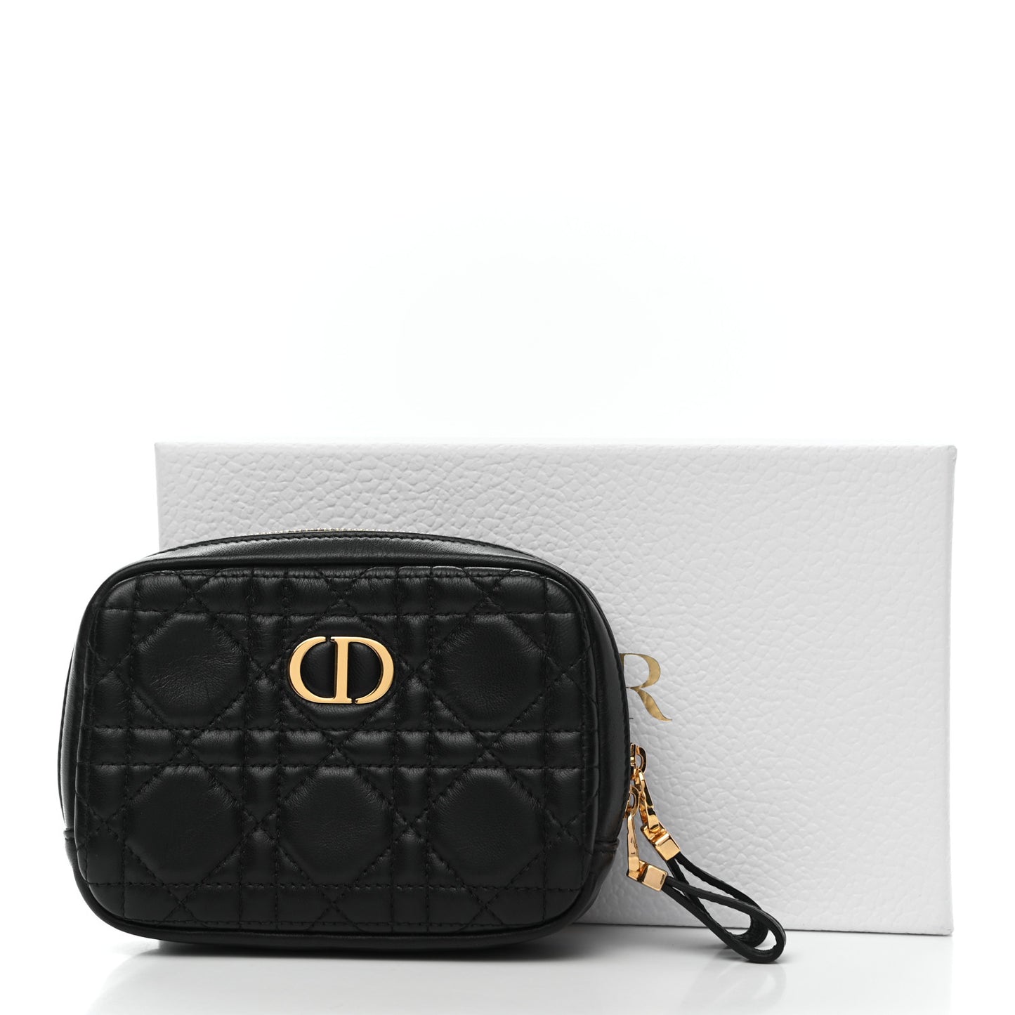 Lambskin Cannage Small Caro Zipped Pouch Black