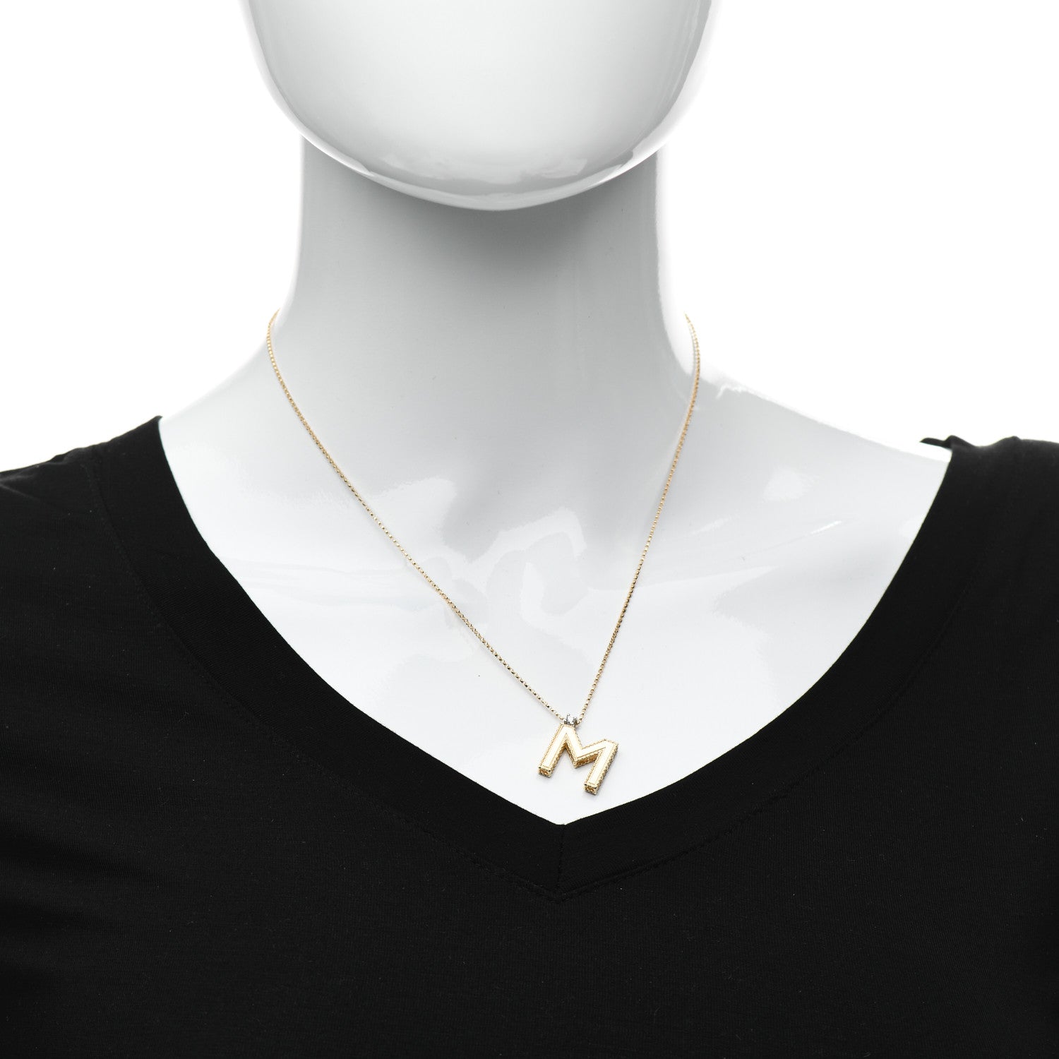 Roberto Coin 18K Yellow Gold Diamond Princess Initial M Pendant Necklace 2 of 4