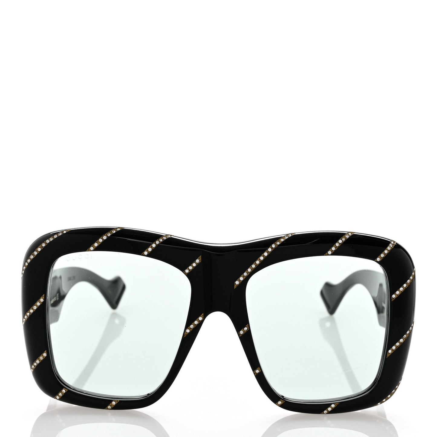 Acetate Crystal Striped Square Frame Sunglasses GG0498S Black