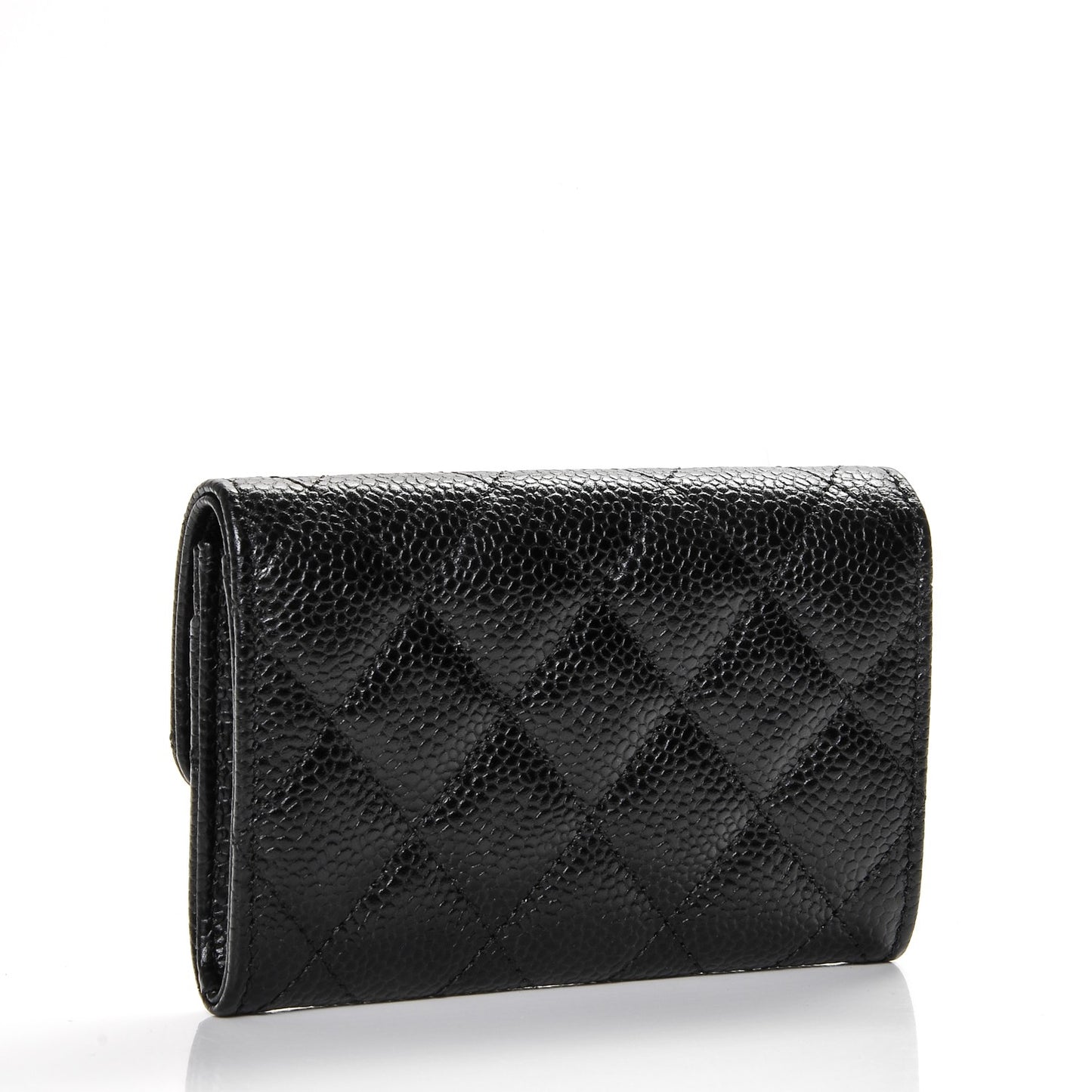Caviar Quilted Flap Card Holder Black