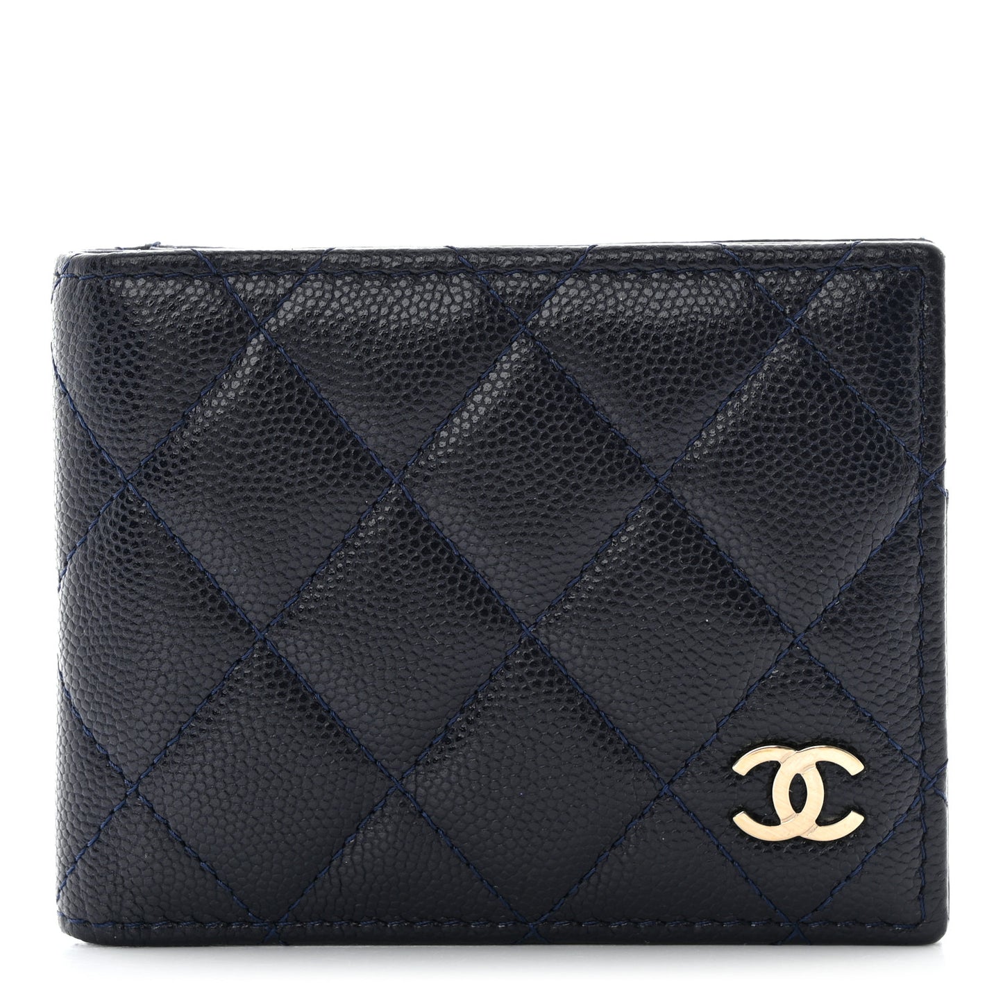 Caviar Quilted Bi-Fold Wallet Dark Blue