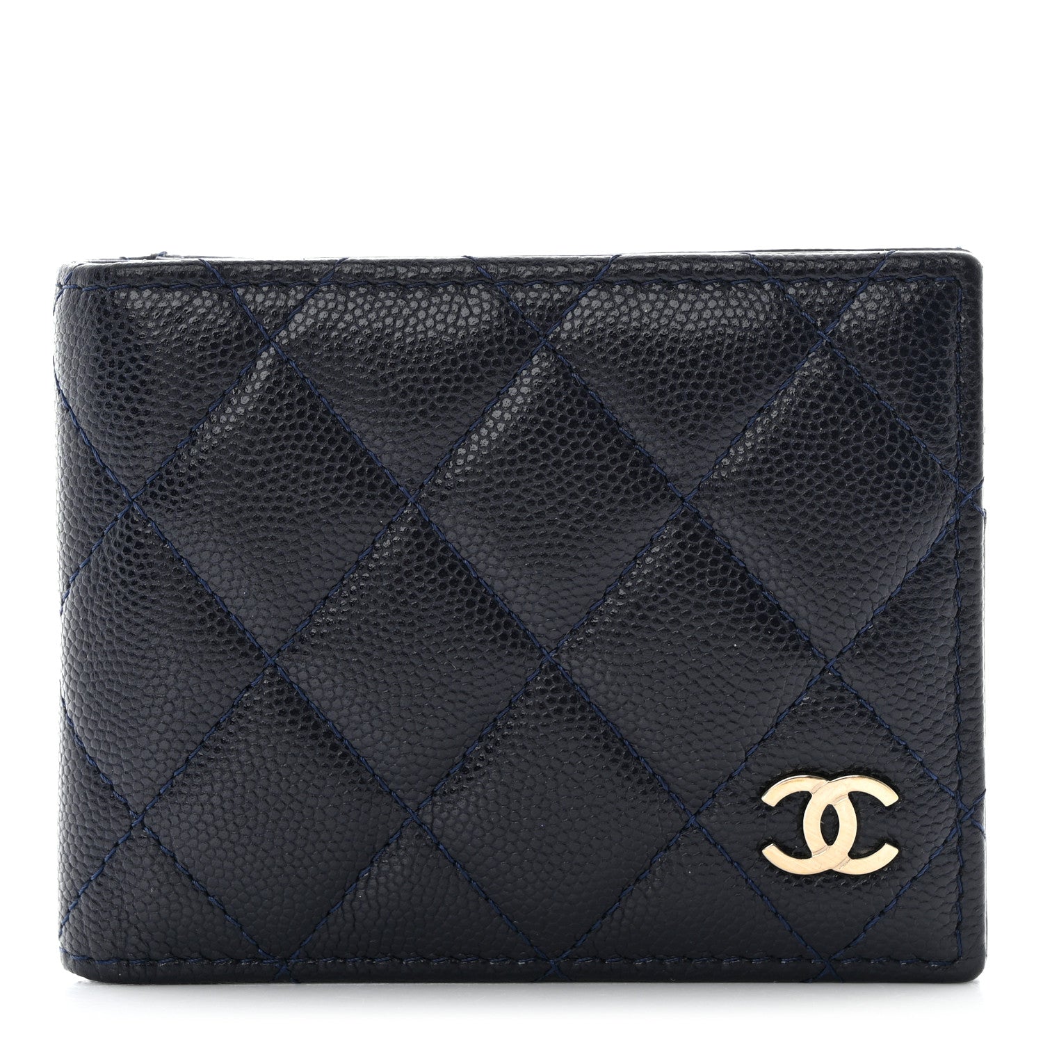 Chanel Caviar Quilted Bi-Fold Wallet Dark Blue 1 of 10