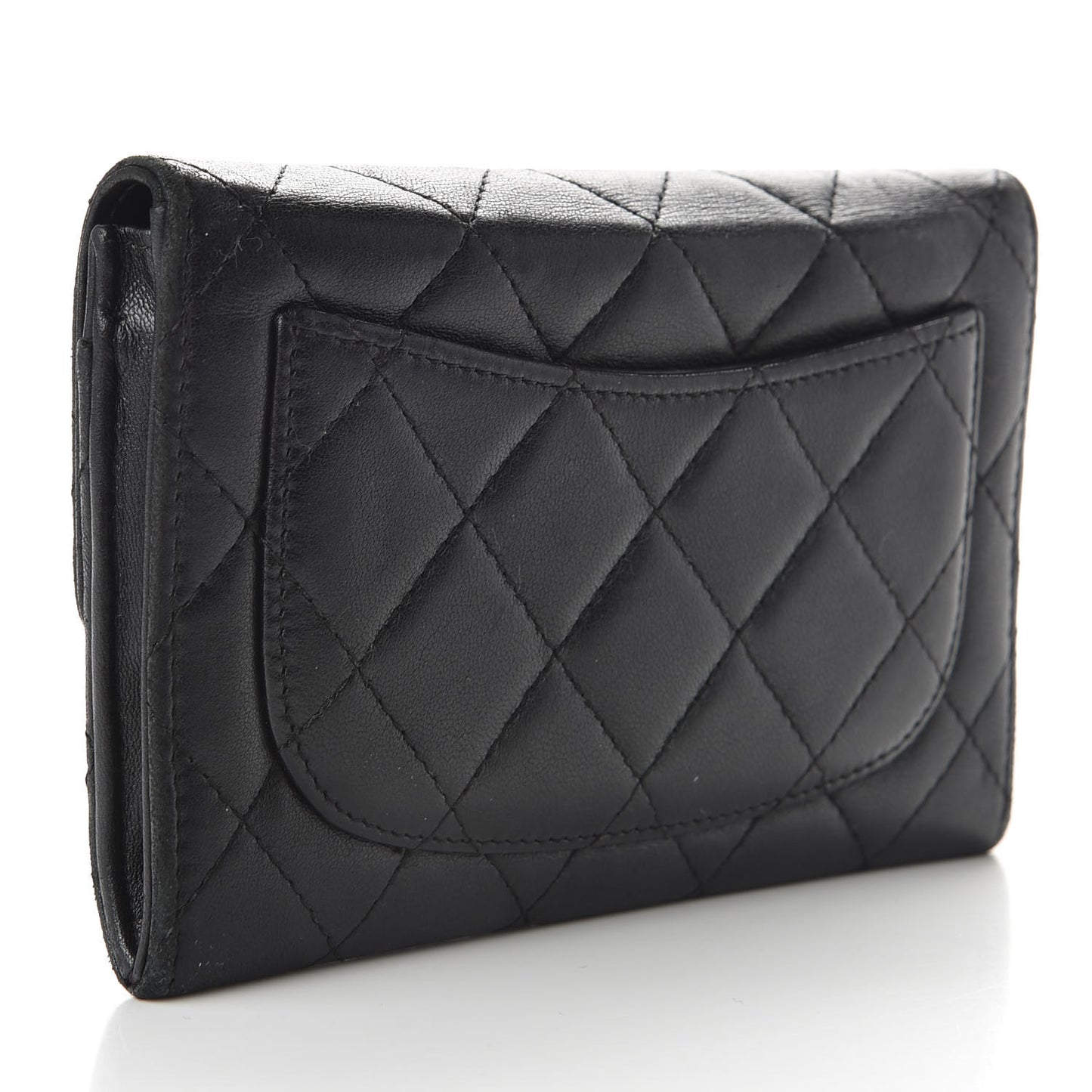 Lambskin Quilted Small Flap Wallet Black