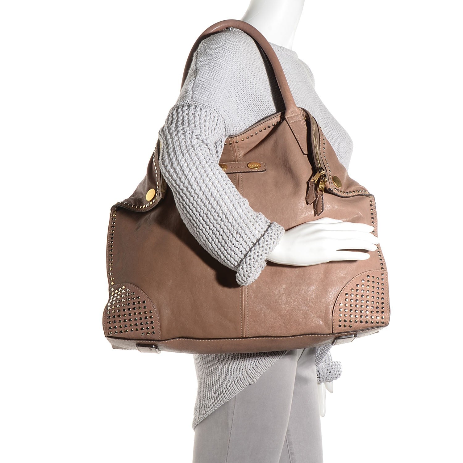 Alexander McQueen Leather Studded Large De Manta Tote Turtle Dove 2 of 8