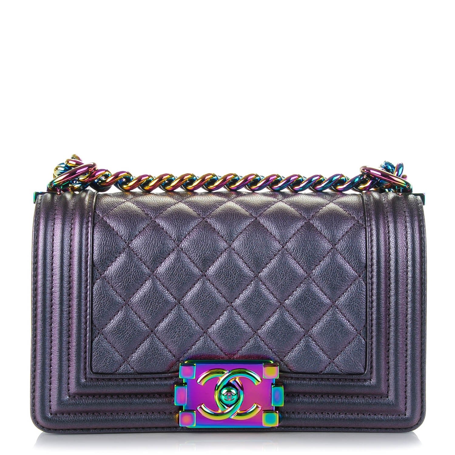 Chanel Iridescent Goatskin Quilted Small Boy Flap Purple 1 of 7
