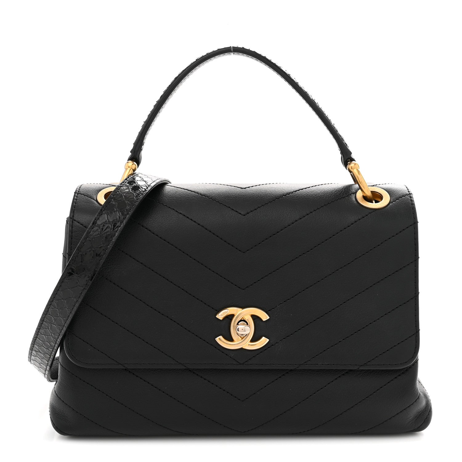 CHANEL エスパ Chanel Grained Calfskin Snakeskin Small Chevron Chic Top Handle