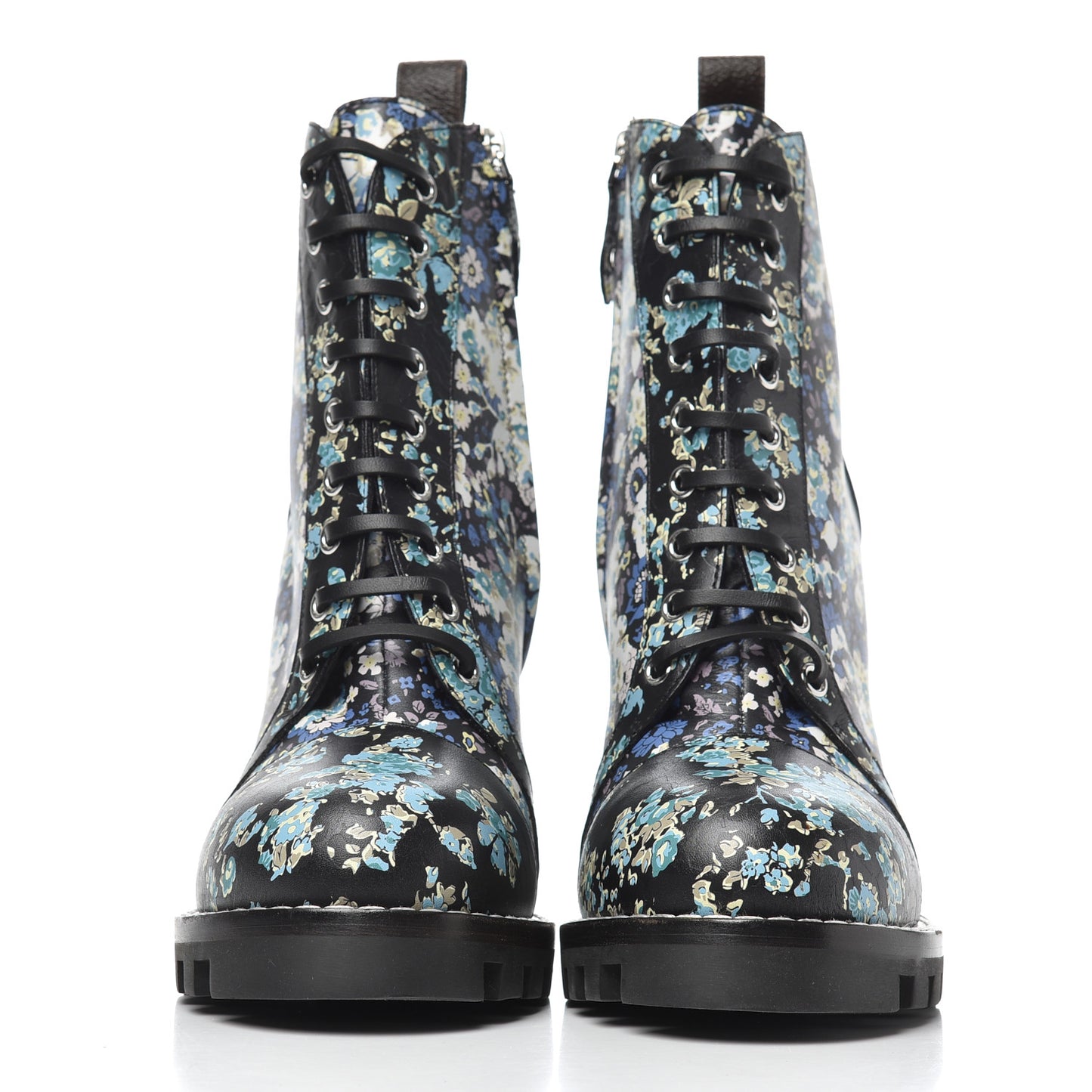 Calfskin Floral Star Trail Ankle Boots 40 Black