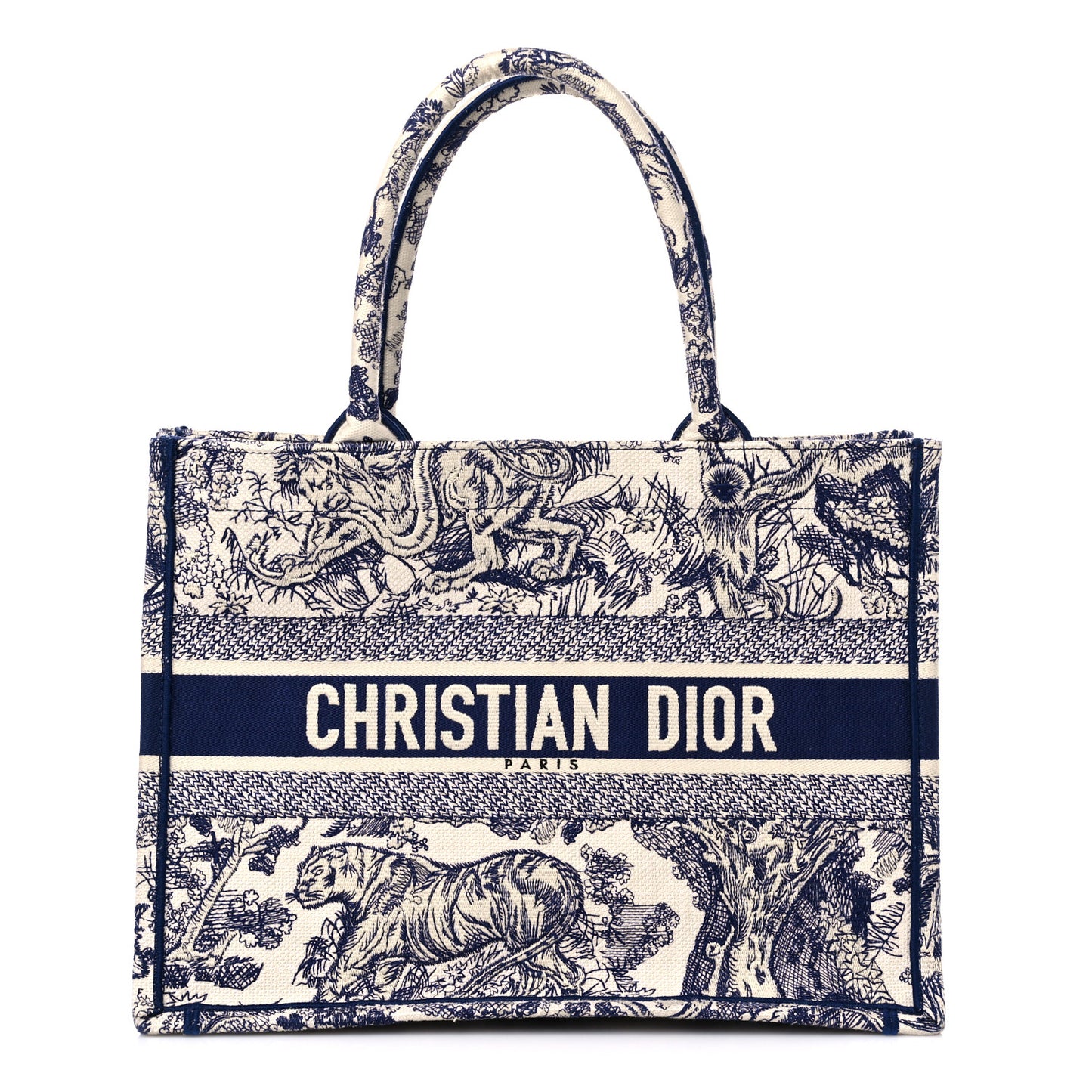 Canvas Embroidered Medium Dioriviera Toile De Jouy Book Tote Blue