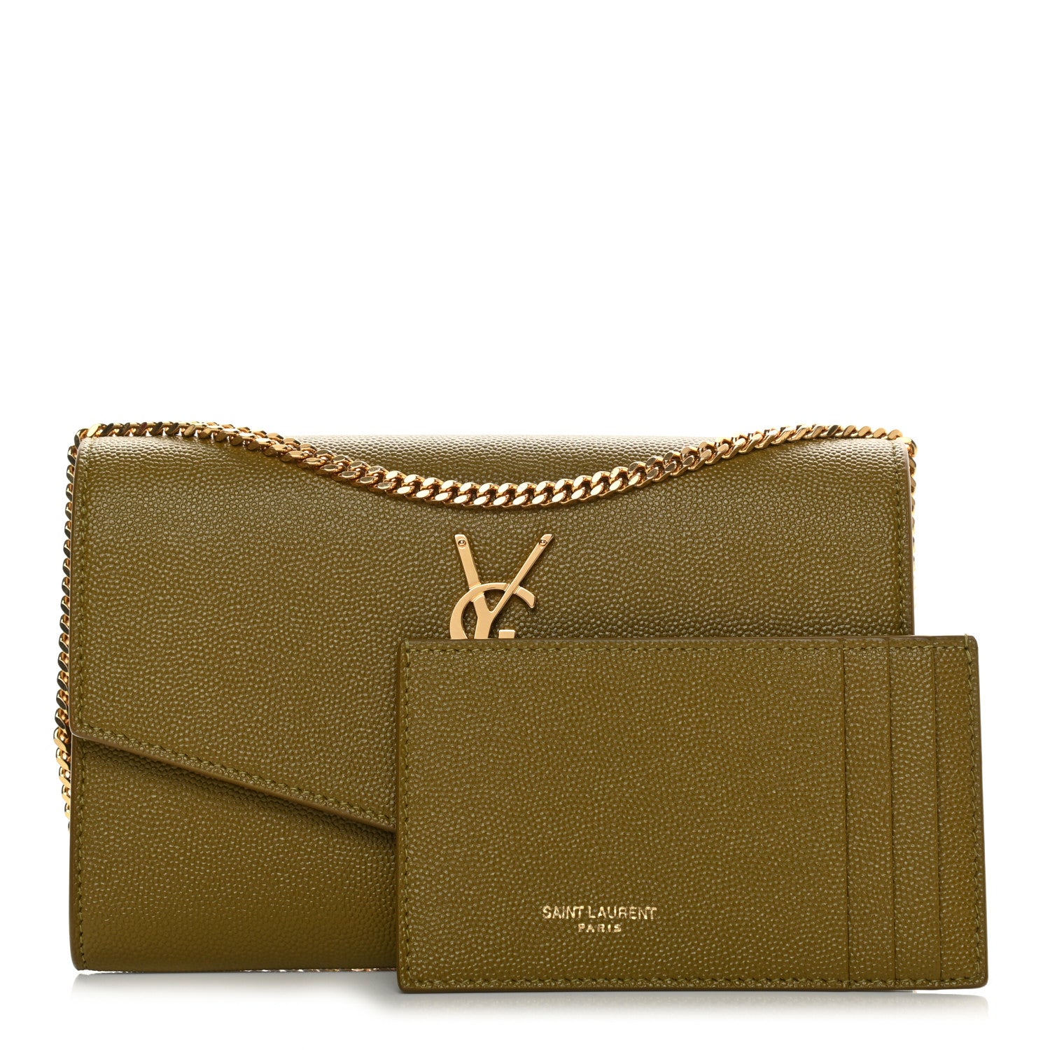 Saint Laurent Grain De Poudre Monogram Uptown Chain Wallet Olive 1 of 10