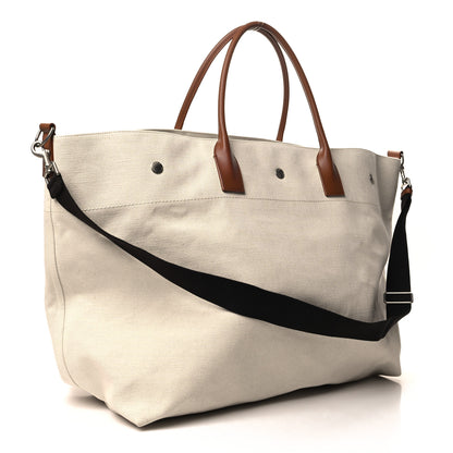 Saint Laurent Linen Calfskin Rive Gauche Maxi Tote Grege et Noir 3 of 12