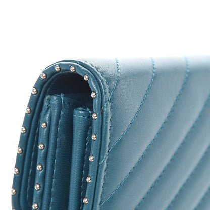 Chanel Lambskin Chevron Quilted Studded Small Flap Wallet Teal 11 of 13