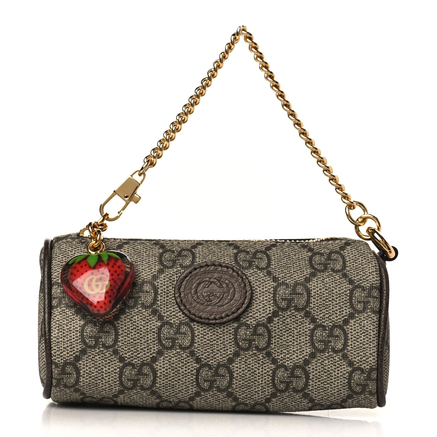 Gucci GG Supreme Monogram Strawberry Retro Interlocking G Barrel Coin Purse Beige Ebony 1 of 9
