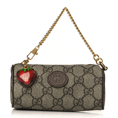 Gucci GG Supreme Monogram Strawberry Retro Interlocking G Barrel Coin Purse Beige Ebony 1 of 9
