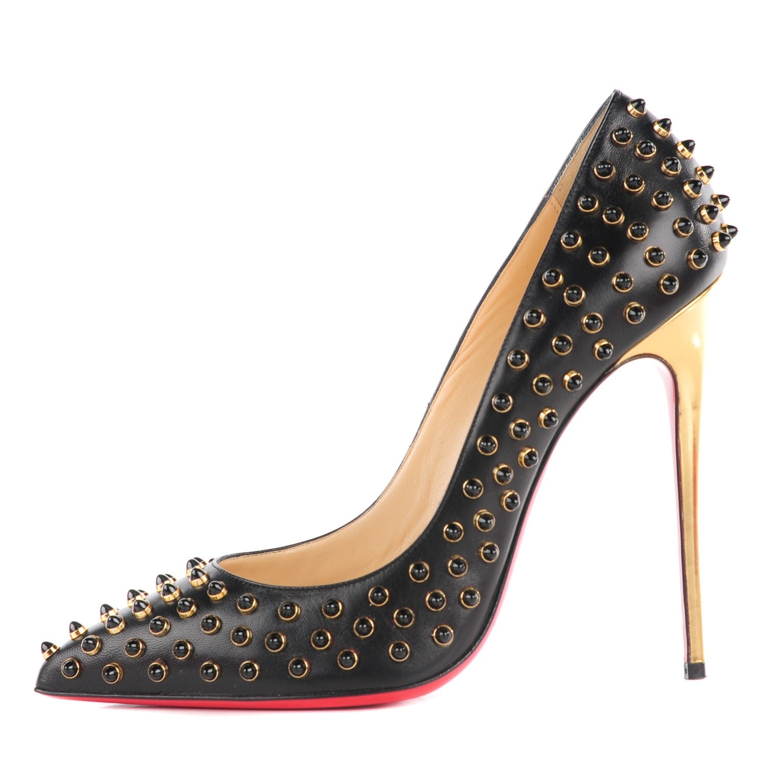 Christian Louboutin Kid Specchio Follies Cabo 120 Pumps 41 Black Gold 1 of 6