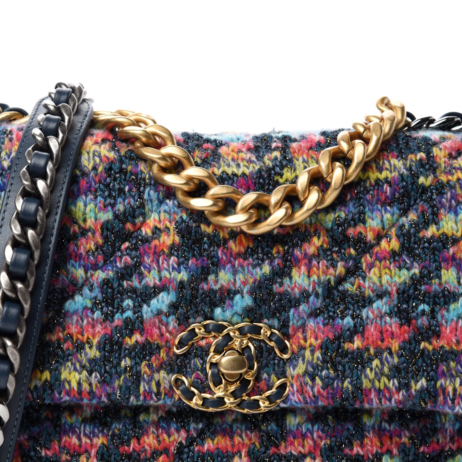 Chanel Tweed Quilted Medium Chanel 19 Flap Dark Multicolor 10 of 11