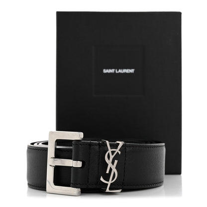 Saint Laurent Smooth Calfskin Monogram Square Buckle Belt 85 34 Black 8 of 8