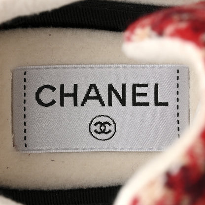 Chanel Wool Tweed Suede Calfskin Womens CC Sneakers 36 Red White Dark Brown Burgundy 7 of 10