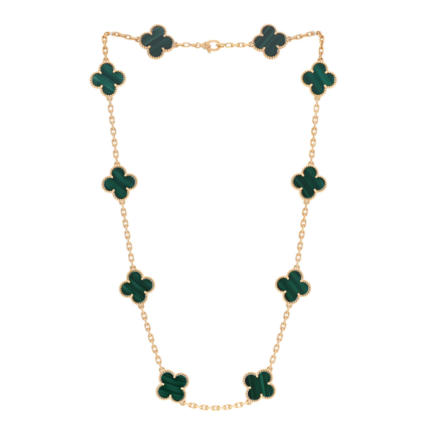 Van Cleef & Arpels 18K Yellow Gold Malachite 10 Motifs Vintage Alhambra Necklace 3 of 5