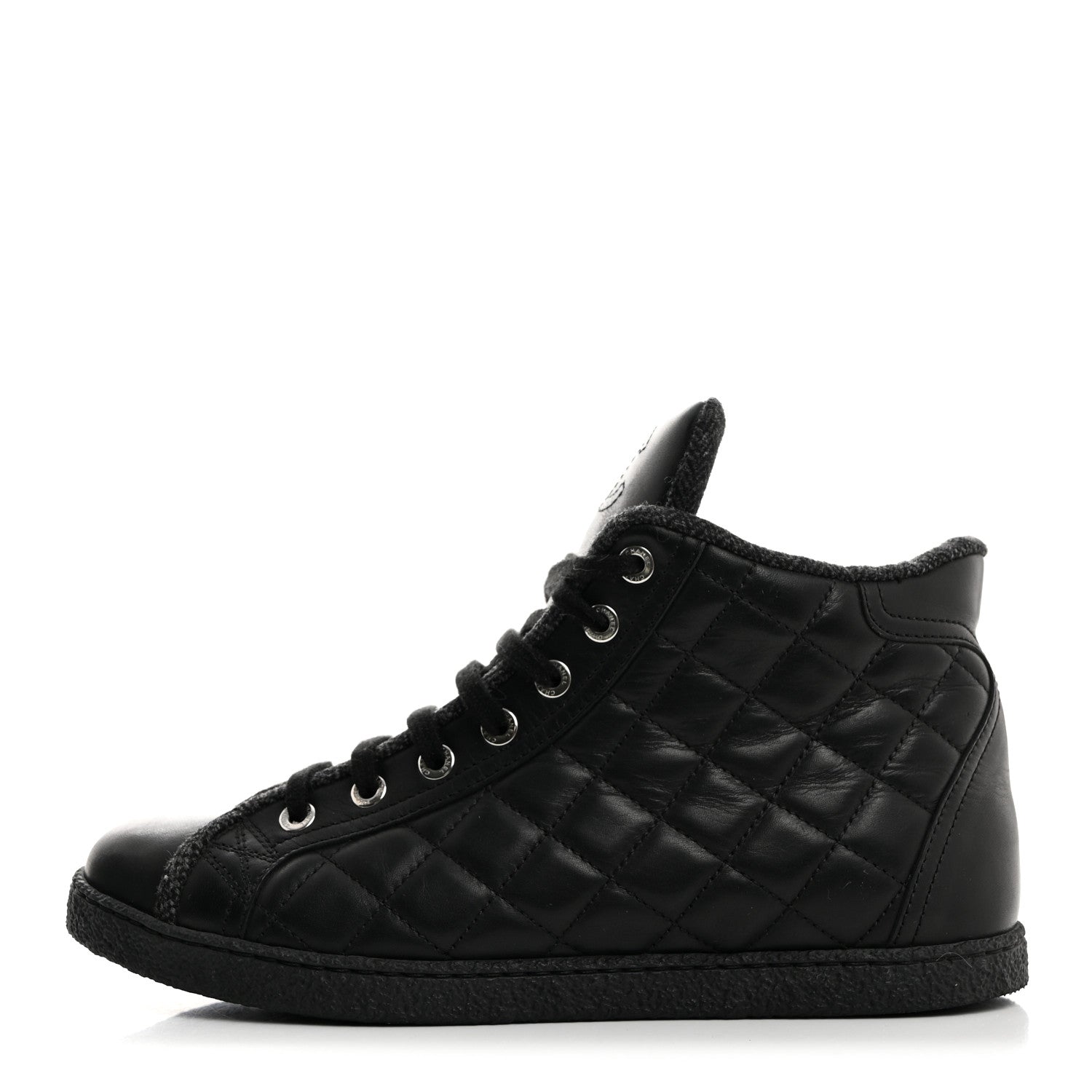 Chanel Lambskin Quilted High Top Sneakers 36.5 Black 1 of 9