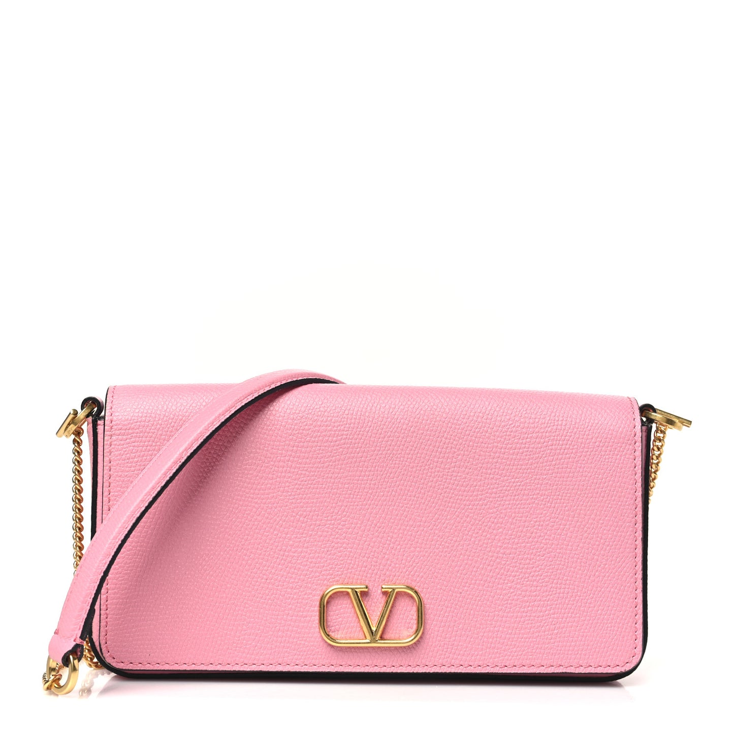 Grainy Calfskin Vlogo Pouch With Chain Candy Rose