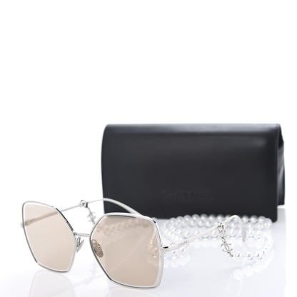 Chanel Metal Butterfly Removable Pearl Chain Sunglasses 4262 Silver Brown 10 of 10