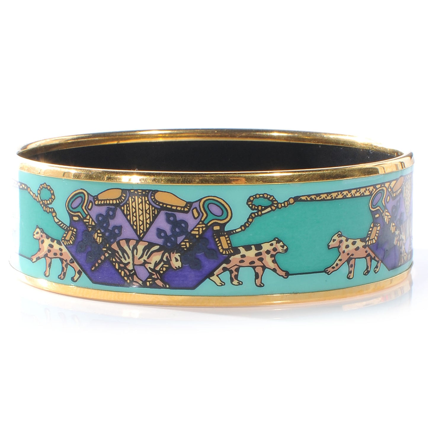 Enamel Printed Tiger Leopard Wide Bracelet 65 Green