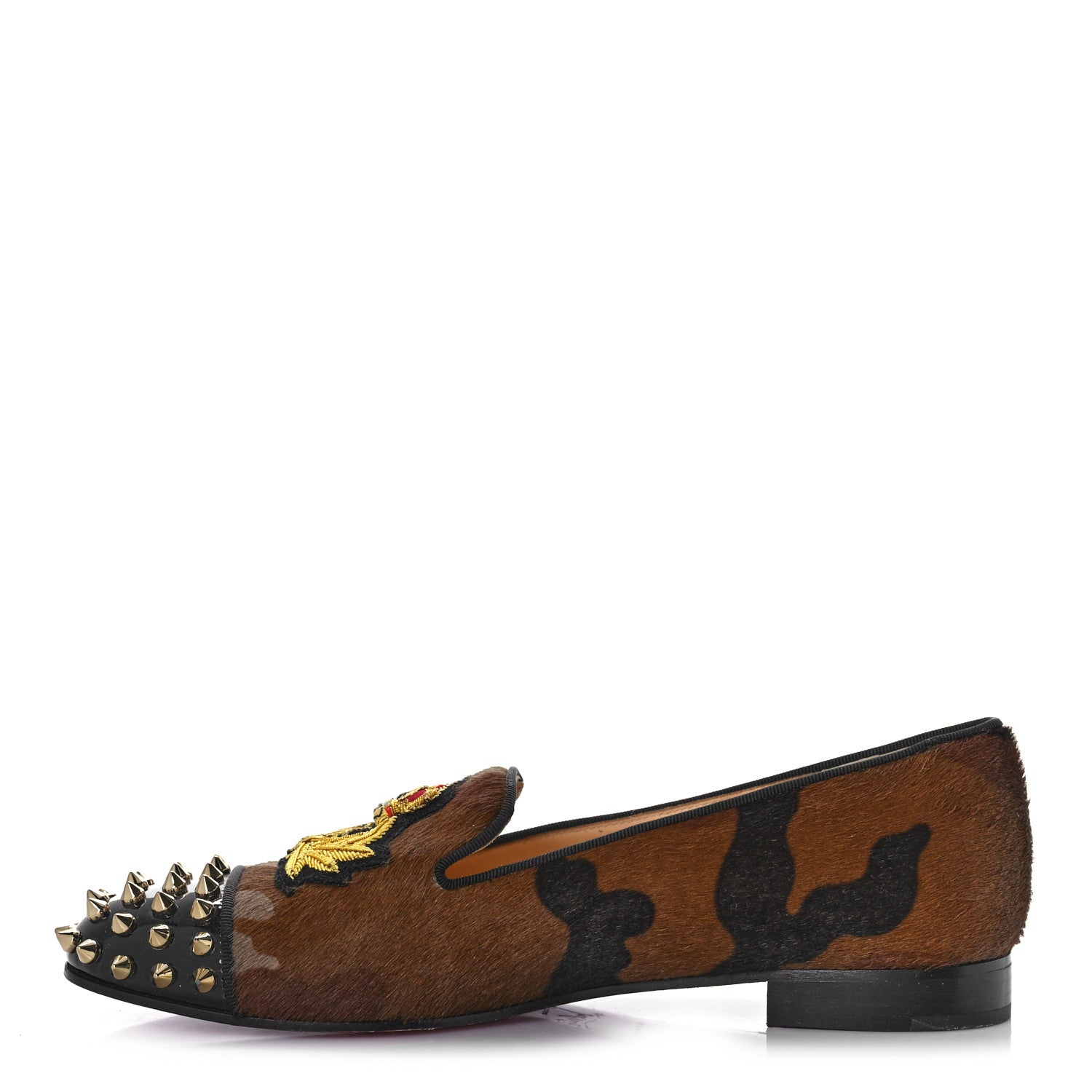 Christian Louboutin Pony Hair Print Spikes Womens Intern Flat Loafers 38 Camo Black 1 of 10