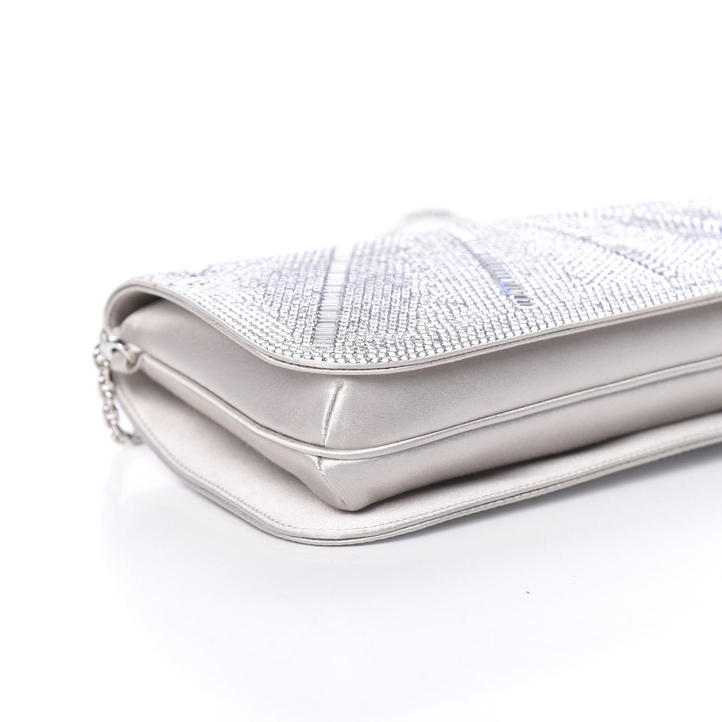 Swarovski Crystal Satin Minaudiere Clutch Silver