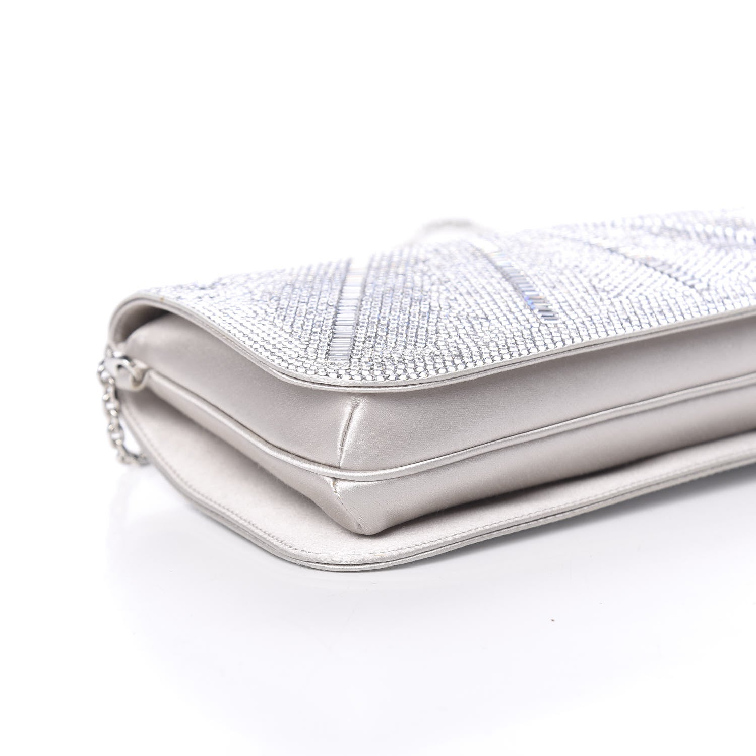 Judith Leiber Swarovski Crystal Satin Minaudiere Clutch Silver 8 of 12