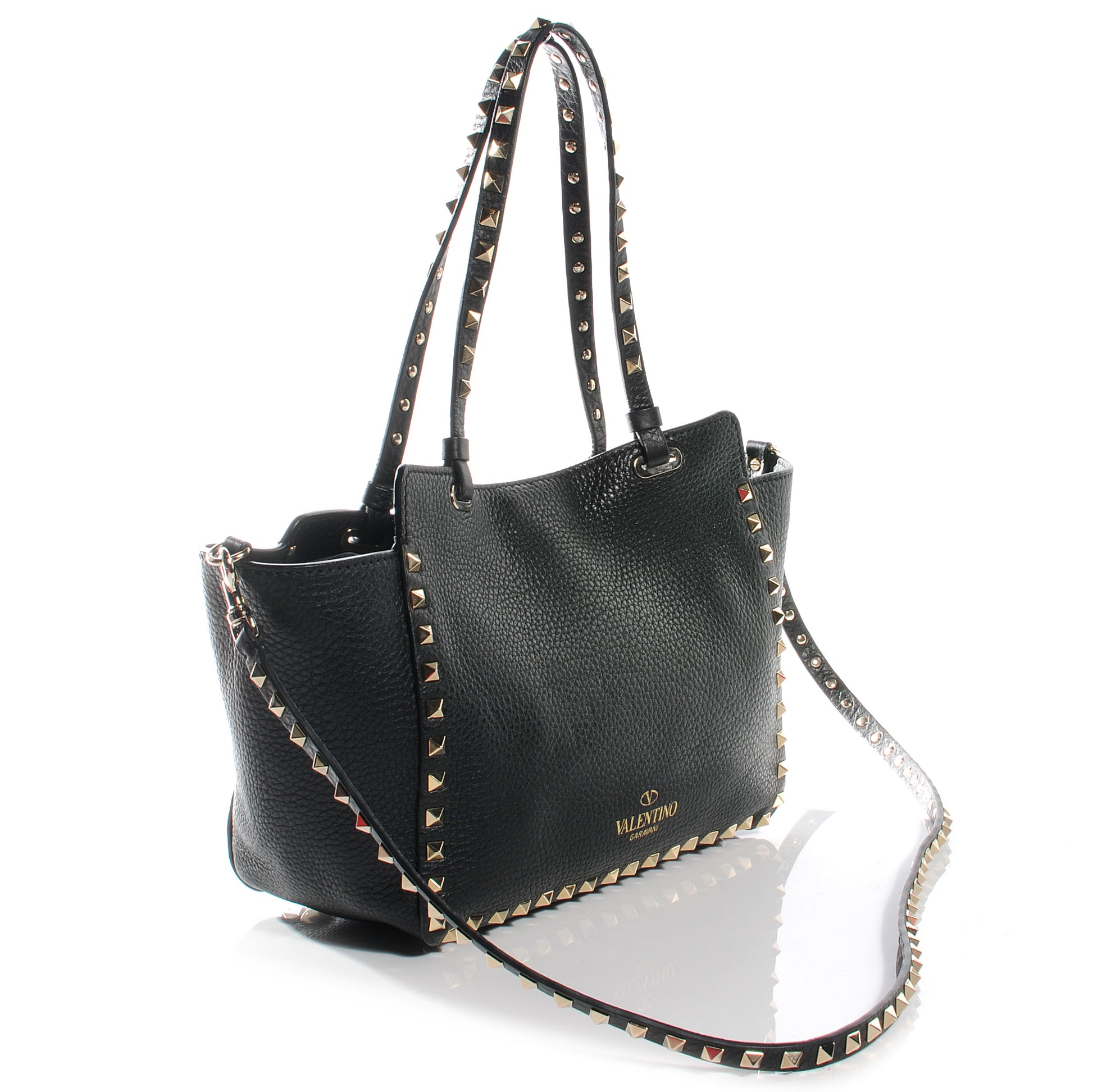 Valentino Garavani Grained Calfskin Small Rockstud Tote Black 3 of 8