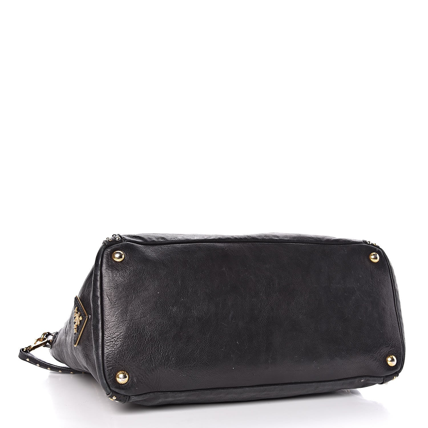 Prada Glace Calfskin Studded Shoulder Bag Black 4 of 14